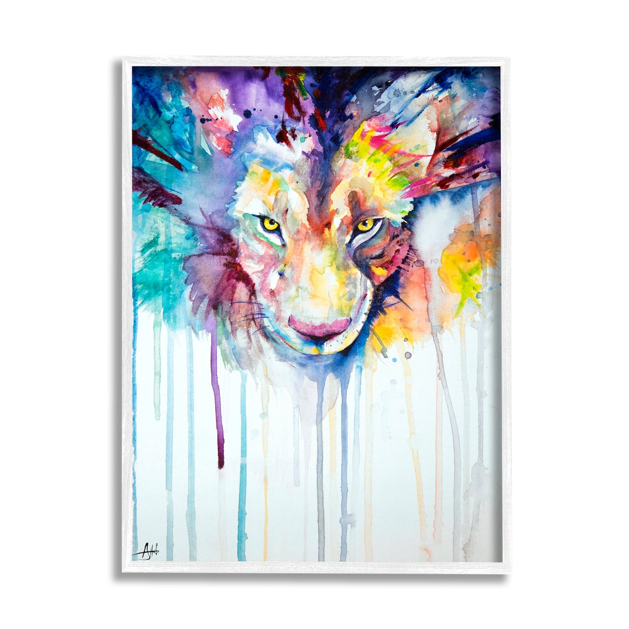 Stupell Industries Colorful Large Lion Wall Accent with White Frame